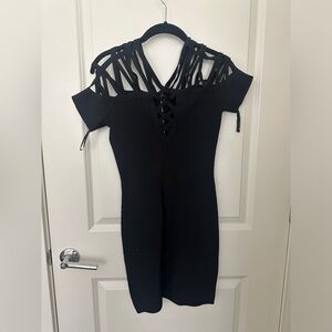 Black Bodycon dress, cross cross neckline